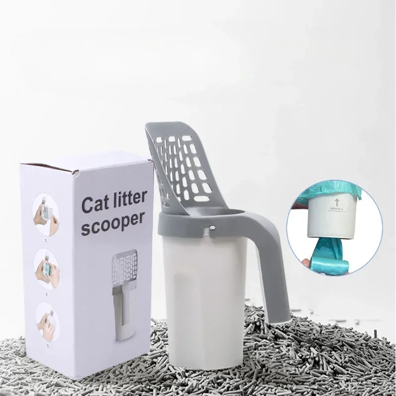 Integrated Detachable Deep Cat Litter Shovel with Refill Bag Holder, Cat Litter Scoop, Kitten Litter Box Cat Supplies